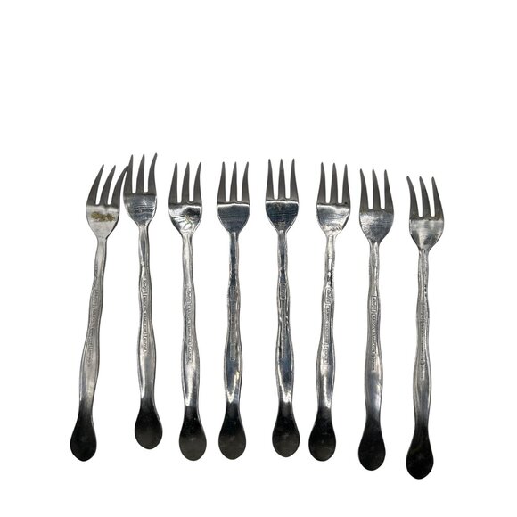 8-Piece Nasco Delft Stainless Steel Seafood Forks Glossy Finish Discontinued Pat - Picture 3 of 4